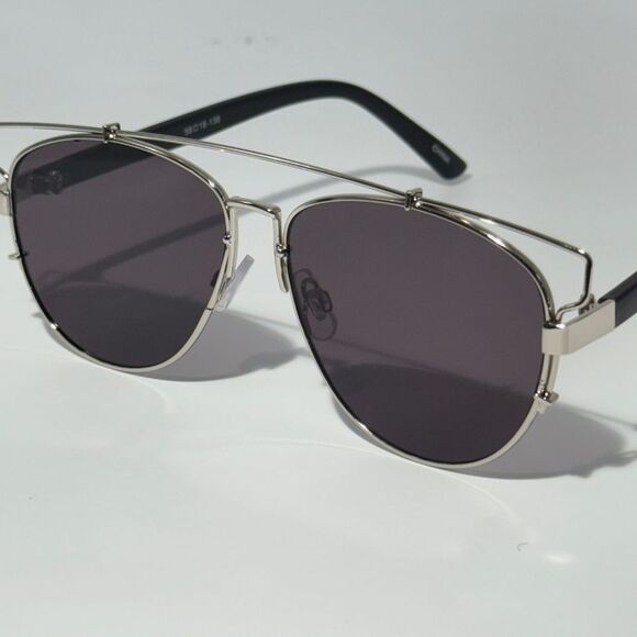 1639 NEW Silver Aviator Sunglasses with Top Bar Detail - Edgy Modern Style - Picture 8 of 9